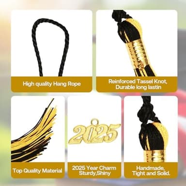 2025 Tassel Graduation, Tassels for Graduation Cap 2025, Black Gold Tassel Cap Decorations with Gold Charms Memorial Cords Graduate Hat Ceremonies Accessories for Class of School Grad Souvenir Gifts - Image 5