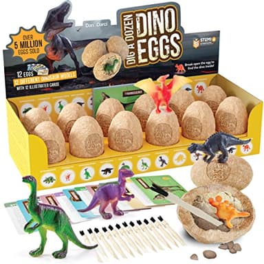 Dan&Darci Dig a Dozen Dino Egg Kit for Kids - Dinosaur Toys Gift 3-12 Year Old - 12 Eggs & Surprise Dinosaurs - Basket Stuffers - Science STEM Activities - Boy Toy Party Gifts for Boys & Girls - Image 1