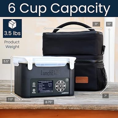 LunchEAZE XL Cordless Heated & Electric Lunch Box – Battery-Powered, 6-Cup Capacity, 220°F, Automatic Scheduled Heating, Insulated Bag for Hot Meals Anywhere - Image 4