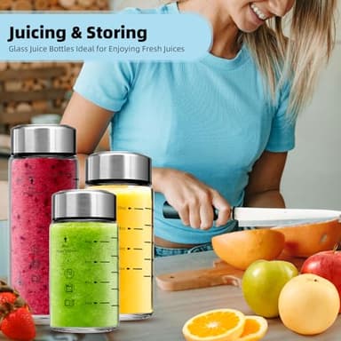 Glass Juice Bottles 4 Pack 16 oz - Wide Mouth Glass Water Bottles with Lids - Borosilicate,Stainless Steel Lids for Juicing, Smoothies, Infused Water, Beverage Storage, Leakproof, Reusable, BPA Free - Image 2