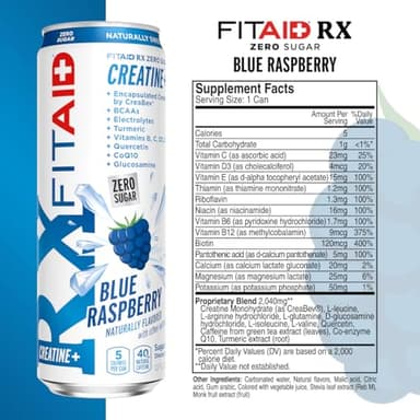 Lifeaid Fitaid Rx + Creatine Drink, Blue Raspberry, Zero Sugar, Vegan, Kosher, Keto Friendly, Gluten Free, 12 Fluid Ounce (Pack of 12) - Image 2