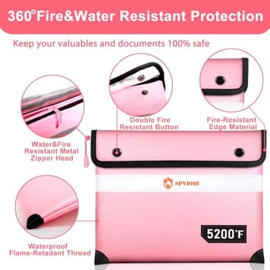 5200°F Fireproof Document Bag -Heat Insulated, Upgraded Water Fire Proof Pouch with Zipper, 9 Layers of Functional Materials, 14.2 X 11” Fire Proof Money Bag for Cash, Important Document and Valuables - Image 4