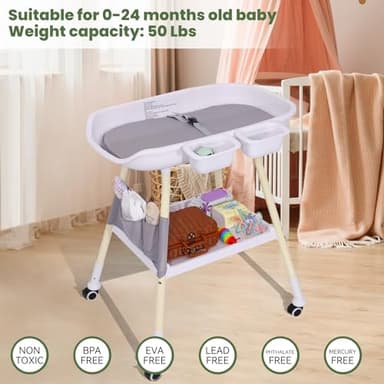 Sierjian Baby Changing Table, Adjustable Height Diaper Changing Station with Baby Crib Mobile, Changing Pad, Nursery Organizer and Large Storage Rack for Infant and Newborn - Image 7