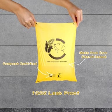 Certified Compostable Dog Poop Bags, 270 Count Landfill Friendly and Leakproof Waste Bags, Easy Open Unscented Maize Yellow Poop Bag for Dog, 15 Doggy Bags Per Roll (18 rolls) - Image 3
