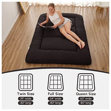 Zelladorra Japanese Floor Mattress, Futon Mattress with Portable Storage Bag and Washable Cover, Roll Up Thick Tatami Mat Suitable for Camping, Guest Room, Black, Full - Image 3