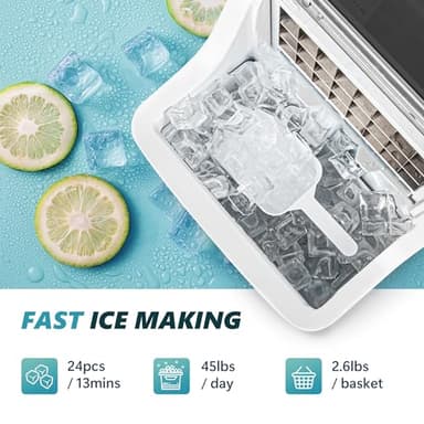 EUHOMY Ice Cube Maker Machine Countertop, 2 Ways to Add Water, 45Lbs/Day 24 Pcs Ready in 13 Mins, Self-Cleaning Portable Compact, with Ice Scoop & Basket, Perfect for Home/Kitchen/Office/Bar - Image 2