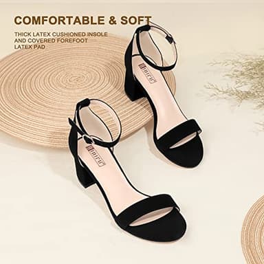 IDIFU Women's Cookie-LO Low Block Heels Chunky Sandals Ankle Strap Wedding Dress Pump Shoes(Black Nubuck, 7.5) - Image 3