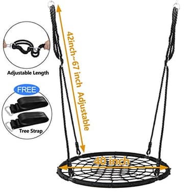 SUPER DEAL 40'' Spider Web Tree Swing Round Net Swing Platform Rope Swing Set for Kids Adult, 71" Detachable Nylon Rope with Swivel for Outdoor Backyard, Max 660 Lbs Extra Safe Steel Frame, Black - Image 4