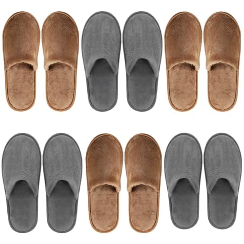 CarryEpic Disposable Slippers (6 Pairs) for Guest, Spa Hotel House Slippers for Shoeless Home Bulk Indoor Slippers for Women Men pantuflas desechables para invitados Gray Brown - Image 1