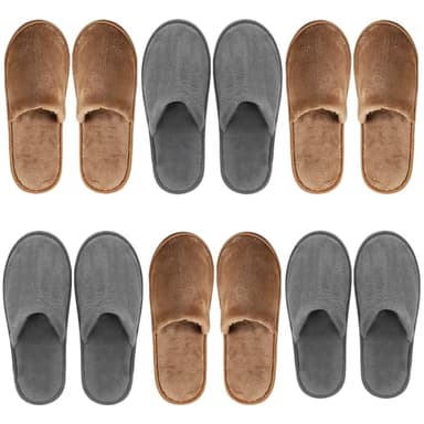 CarryEpic Disposable Slippers (6 Pairs) for Guest, Spa Hotel House Slippers for Shoeless Home Bulk Indoor Slippers for Women Men pantuflas desechables para invitados Gray Brown - Image 1