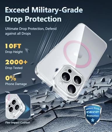 FNTCASE for iPhone 13 Pro Case: Magnetic Anti-Yellowing Slim Clear Phone Case | Military Grade Protective & Shockproof Drop Protection Thin Transparent Cover (F-Pink) - Image 4