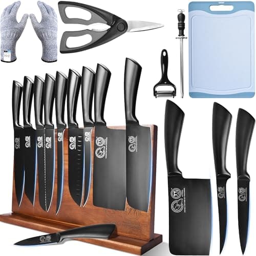 XYJ Professional Knife Sets for Master Chefs,Meat Cleaver Butcher for Camping,Chef Knife Set with Magnetic Knife Block,Bag,Stainless Steel Kitchen Knives Tools Kit - Image 1