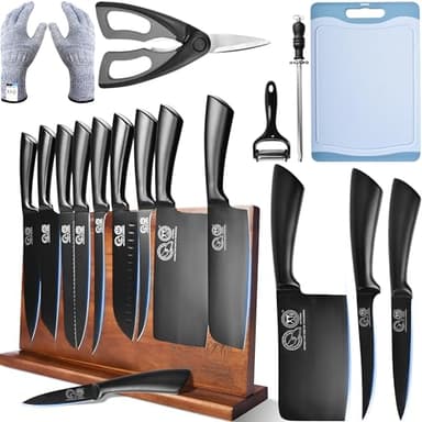 XYJ Professional Knife Sets for Master Chefs,Meat Cleaver Butcher for Camping,Chef Knife Set with Magnetic Knife Block,Bag,Stainless Steel Kitchen Knives Tools Kit - Image 1