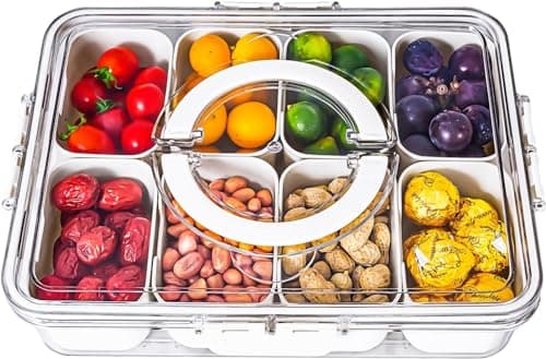 HRXFOZ Divided Serving Tray with Lid and Handle,8 Compartments Snacks Box,Snack Fruit and Veggie Tray,Portable Platter for Candy Fruits Nuts Snack Party Entertaining Picnic (1 PCS) - Image 1