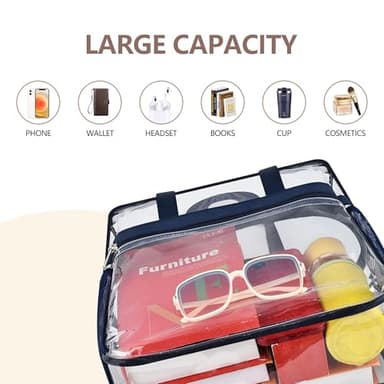 Lyingflat Clear Bag for Stadium Events, 12x6x12 Stadium Approved Clear Tote Bag with Adjustable and Detachable Strap, Navy - Image 4