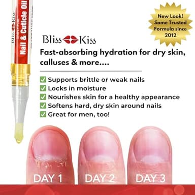 Bliss Kiss | 1 Fragrance Free | Nail Oil Cuticle Pen w/Vitamin E & Jojoba⏤Nail Strengthener Nail Growth Serum for Brittle Peeling Breaking Thin Nails - Image 6