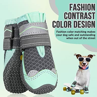 SlowTon Dog Shoes for Large Small Medium Dogs - Breathable Dog Boots for Summer Hot Pavement, Paw Protector for Outdoor Walking Winter Snow, Anti-Slip Rubber Dog Booties for Hardwood Floor (GR, 5) - Image 2