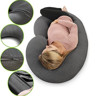 𝐏𝐫𝐞𝐠𝐧𝐚𝐧𝐜𝐲 𝐏𝐢𝐥𝐥𝐨𝐰 𝐂𝐨𝐯𝐞𝐫 COSMOPLUS C Shaped Full Body Pillow Case 𝐂𝐨𝐯𝐞𝐫 for Maternity,Stretchy Cool Breathable Jersey Fabric,Provides Sleep and Pregnancy Support,Heather Grey - Image 6