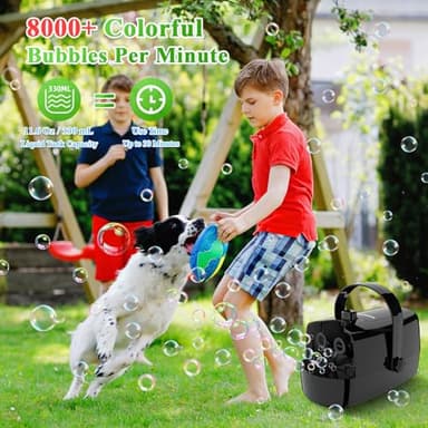 Wisdomlit Bubble Machine, 3-in-1 Bubble Maker, Automatic Bubble Blower with 3 Bubble Wands, 8000+ Colorful Bubbles for Kids Toddlers, Operated by Plug-in or Batteries for Indoor Outdoor Birthday Party - Image 3