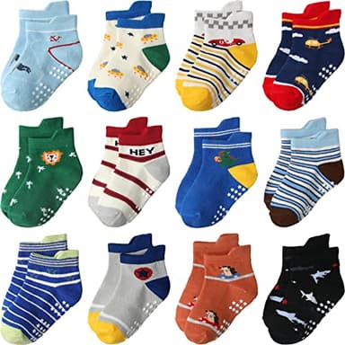 Aroveea Non Slip Grip Ankle Baby Socks 12 Pack for Toddler Boys and Girls Kids,Infant Cute Cotton Baby Socks - Image 1