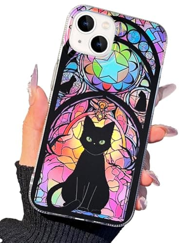 buccilly for iPhone 13 Case & iPhone 14 Case Shiny Halloween cat Design,Cute Holographic Soft Slim TPU Shockproof Protective Bumper Phone Cases Cover for Women Girls Man Aesthetic,iPhone 14/13 6.1" - Image 1