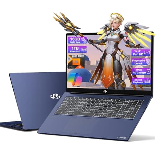 NIMO 17.3 Gaming-Laptop Ryzen 9 8945HS (>i9-13900H) 16GB RAM, 1TB SSD, Radeon 780M, PD 100W USB-C 4.0 AI-Enhanced for Copilot VR Ready, Backlit KB Fingerprint Unlock, Gaming Student Office Business - Image 1