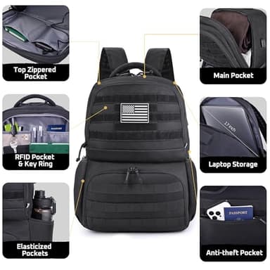 MOZETO Laptop Lunch Backpack for Men, Tactical Inspired Utility Anti-Theft Work Bag with Cooler Compartment Lunchbox (Black, 17 Inch) - Image 2