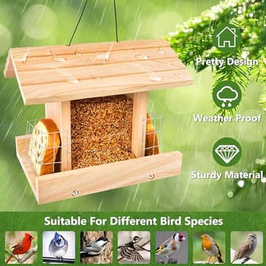 Bird Feeders for Outdoors Hanging - Cardinal Bird House Feeder, Wooden Large Bird Feeder with Suet Holder for Outside, Wild, Outdoors Hanging Pole - Image 2
