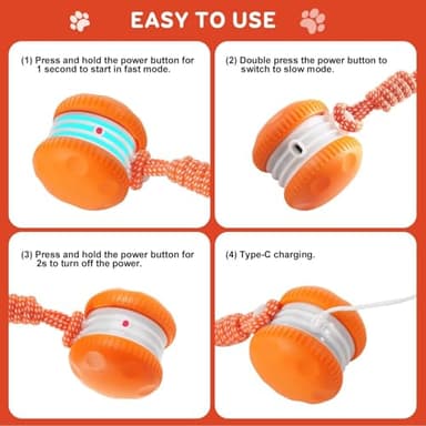 QGI Interactive Dog Toys, Random Path Electric Automatic Moving and Rolling Dogs Toy with Rope for Small Medium Large Dogs, Motion-Activated Dog Stimulation Toy for Boredom Relief (Orange) - Image 9