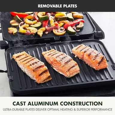 GreenPan 6-in-1 Multifunction Removable Plate Indoor Grill & Electric Griddle, Diamond Infused PFAS Free Ceramic Nonstick Reversible Plates, Opens Flat, Adjustable Temp, Panini Press, Black - Image 7