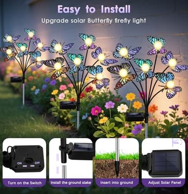 ZFNN Solar Garden Lights, 2 Pack Butterfly Garden Decor Outdoor Waterproof, Swaying Outdoor Lights for Outside Garden Yard Lawn Patio Balcony, Gardening Gifts for Women Mother Day Mom - Image 7