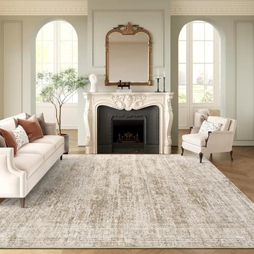 Soalmost Washable Area Rug 8x10, Large Soft Rugs for Living Room Vintage Area Rugs for Bedroom Dining Room Non-Slip Stain Resistant Brown Under Table Rug - Image 1