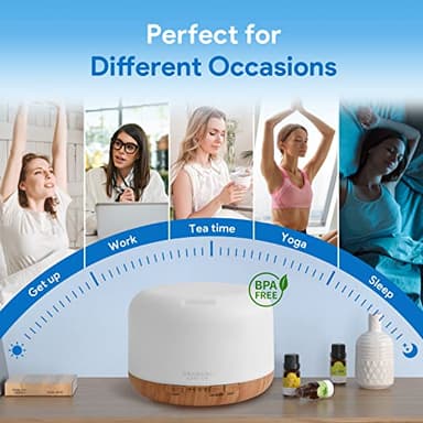 ASAKUKI Essential Oil Diffuser 500ml, Ultrasonic Aromatherapy Humidifier with Remote Control, 7 LED Colors, Timer & Auto-Off, Large Room Diffuser - Image 6