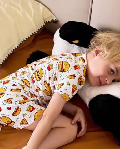 babee Reshinee Bamboo Viscose Toddler Pajamas Boys Girls Kids Baby Cool Short Summer Burger Pjs Set 2-3T Two Piece - Image 9