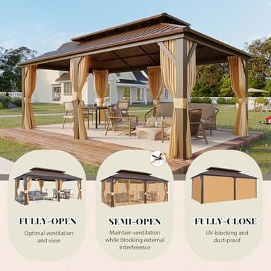 YOLENY 12' X 20' Hardtop Gazebo, Galvanized Steel Ventilation Double Roof Aluminum Frame, Curtains and Netting Included, Outdoor Gazebo for Garden, Patio, Lawns, Parties - Image 7
