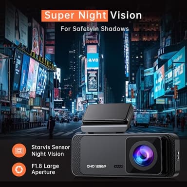 Dash Cam 1296P Front Dashcam, V300 WiFi Dash Camera for Cars with App, Night Vision, Mini Hidden Single Car Camera, Loop Recording, 24H Parking Mode, Support 256GB Max, Black - Image 5