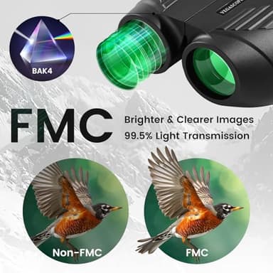Binoculars for Adults and Kids, 20x25 High Powered Fully Multi-Coated Lenses, BAK 4 Compact Waterproof Binocular, Essential Pocket Binoculars with Low Light Vision for Bird Watching, Outdoor Hunting - Image 3