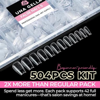 UNA GELLA Short Coffin Nails Tips, 504pcs No c Curve short Coffin Gel Press On Nails Pre Etched For Women Acrylic Nail Extension Full Cover Home Salon 12 Sizes - Image 5