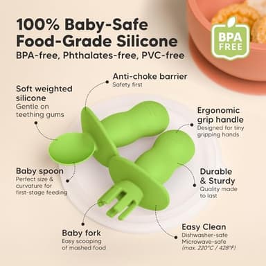 KeaBabies 4-Pack Silicone Baby Spoons and Forks Set - Baby Led Weaning Utensils 6-12 Months, Self Feeding Toddler Spoon & Fork for Training, Teething, Easy to Hold, BPA-Free Silicone (Kea) - Image 2