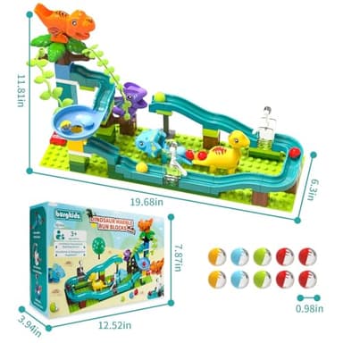 Marble Runs Dinosaur Adventure with Gravity Hammer and Building Tracks, 80 Pieces Compatible Construction Toys Interactive Ball Tracks Maze Game for Kids Ages 3 4 5 6 7 8 Years (Dinosaur Marble Run) - Image 7