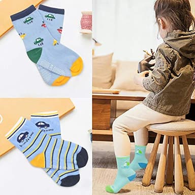 SkiBeaut Toddlers Boy Girl Socks, 12 Pairs Kids Non Slip Grips Children Sticky Slippery Crew Toddlers Boys Girls Socks for 3-5 Years Old - Image 7
