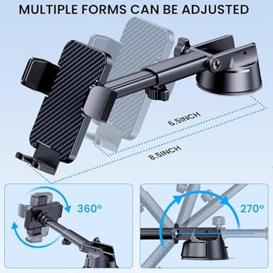 Phone Holder Car [Military Grade Suction Ultra Strong Base] Cell Phone Car Holder 3 in 1 Dashboard Windshield Air Vent Hands-Free for Garmin GPS iPhone Android - Image 3