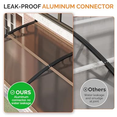VINGLI Window Awning Door Canopy Exterior, 40" x 80" Awnings for Doors Polycarbonate Cover Patio Door Awning Rain Snow Sunlight Protection Hollow Sheet (Brown Board & Black Bracket) - Image 4