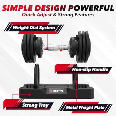 Keppi Adjustable Dumbbells Set-25lb Pair, Anti-Slip Metal Fast Adjust Weight Handle, Exercise & Fitness for Full Body Workout -DBA25(Pair) - Image 7