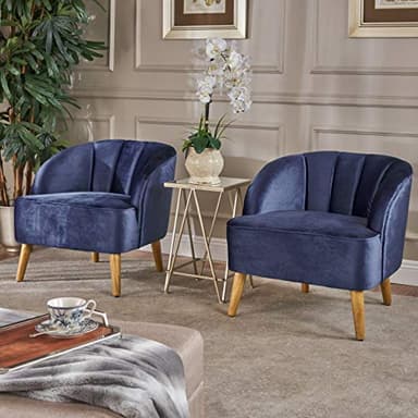 Christopher Knight Home Amaia Modern Velvet Club Chairs, 2-Pcs Set, Cobalt / Walnut - Image 2