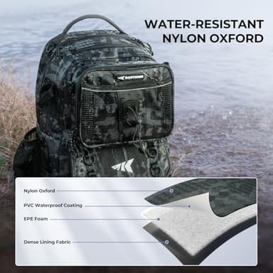 KastKing BaitSpace 50L Fishing Tackle Backpack with Removable Bait Binder,2 Rod Holders Storage Fishing Gear and Equipment,Black Camo - Image 6