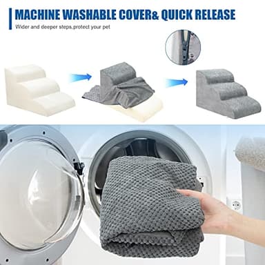 Dog Stairs for Small Dogs - High Density Foam Dog Ramp, Extra Wide Pet Steps with Non-Slip Bottom for High Beds, Couche and Sofa, Best for Dogs Injured, Older Doggy Cats (Grey, 3 Steps) - Image 4