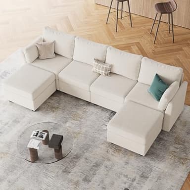 Huatean Home 114.17" Modular Sectional Sofa, 6 Seat Modular Couch with Storage, Memory Foam, Convertible Sectional Couches for Living Room, U Shaped Comfy Modular Sofa with Chaise, Beige - Image 8