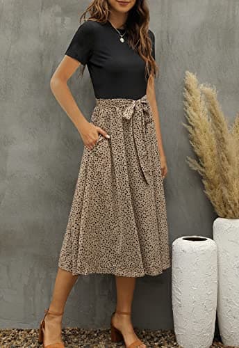 Zattcas Women 2025 Summer Dress Short Sleeve Ribbed Teacher Church Modest Casual Business Work Outfits Midi Dress with Pockets Black M - Image 2