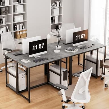 SINPAID Computer Desk 40 inches with 2-Tier Shelves Sturdy Grey Desks with Large Storage Space Modern Gaming Desk Study Writing Laptop Table, Gray - Image 6